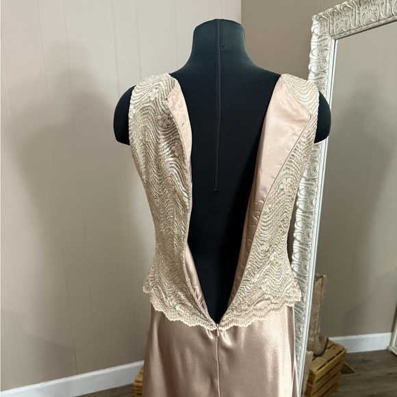 Cachet • 2 Piece Champagne Lace Satin Gown - Picture 7 of 16